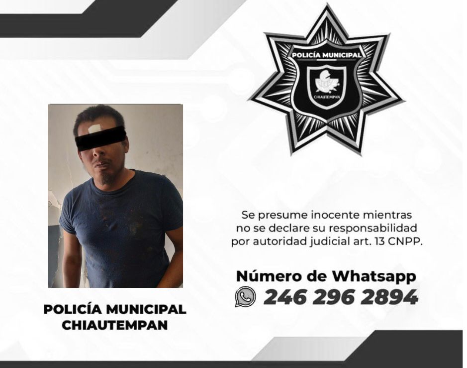 Detiene Policía de Chiautempan a sujeto por intento de robo de vehículo y posesión ilegal de arma de fuego